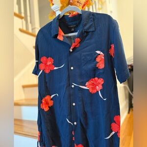 Banana Republic Dark Blue Shirt with Red Floral Pattern